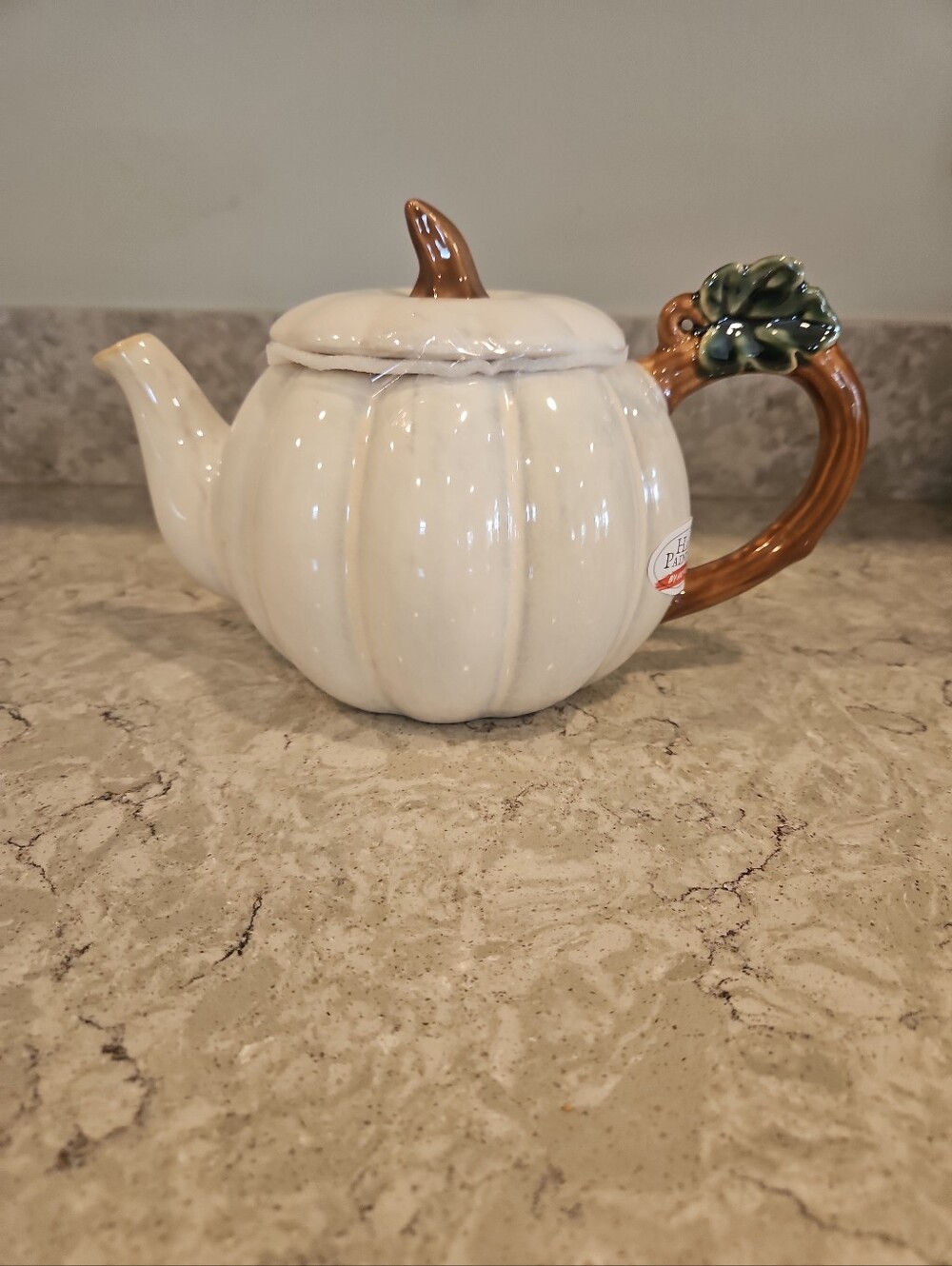Zrike White Pumpkin Ceramic Teapot Fall Harvest  Autumn Kitchen Decor